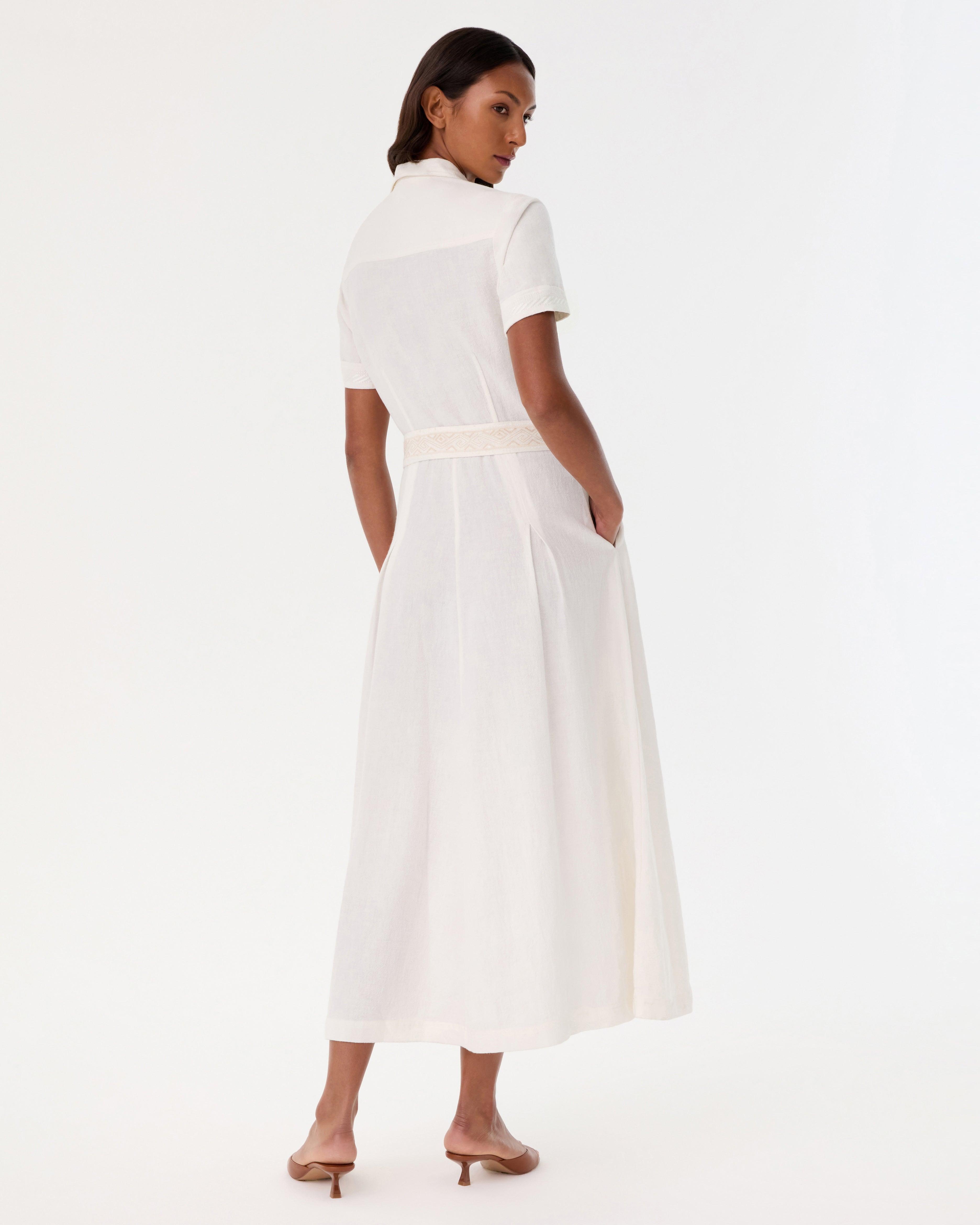 Daria Dress with Sand Flowers Embroidery