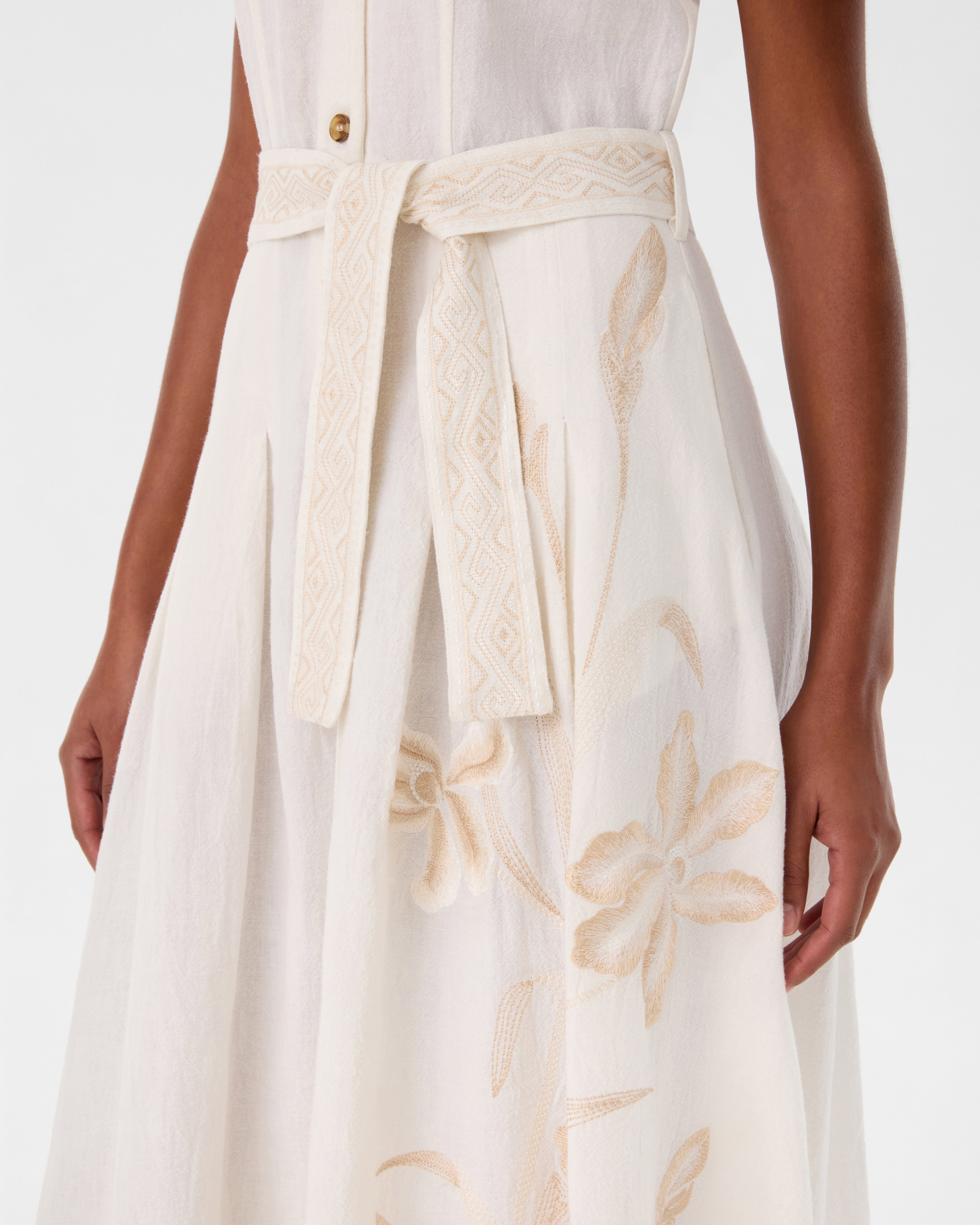 Daria Dress with Sand Flowers Embroidery