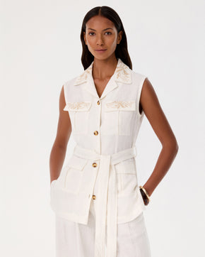 Dinda Vest with Sand Flowers Embroidery