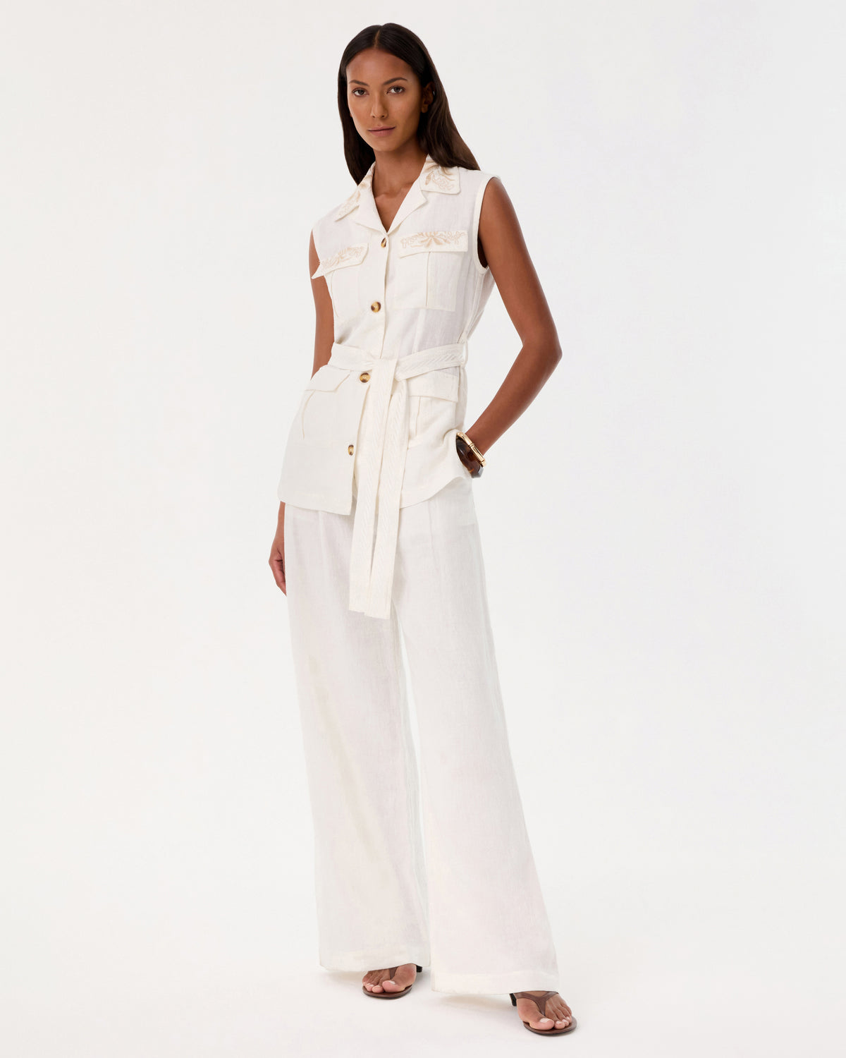 Dinda Vest with Sand Flowers Embroidery