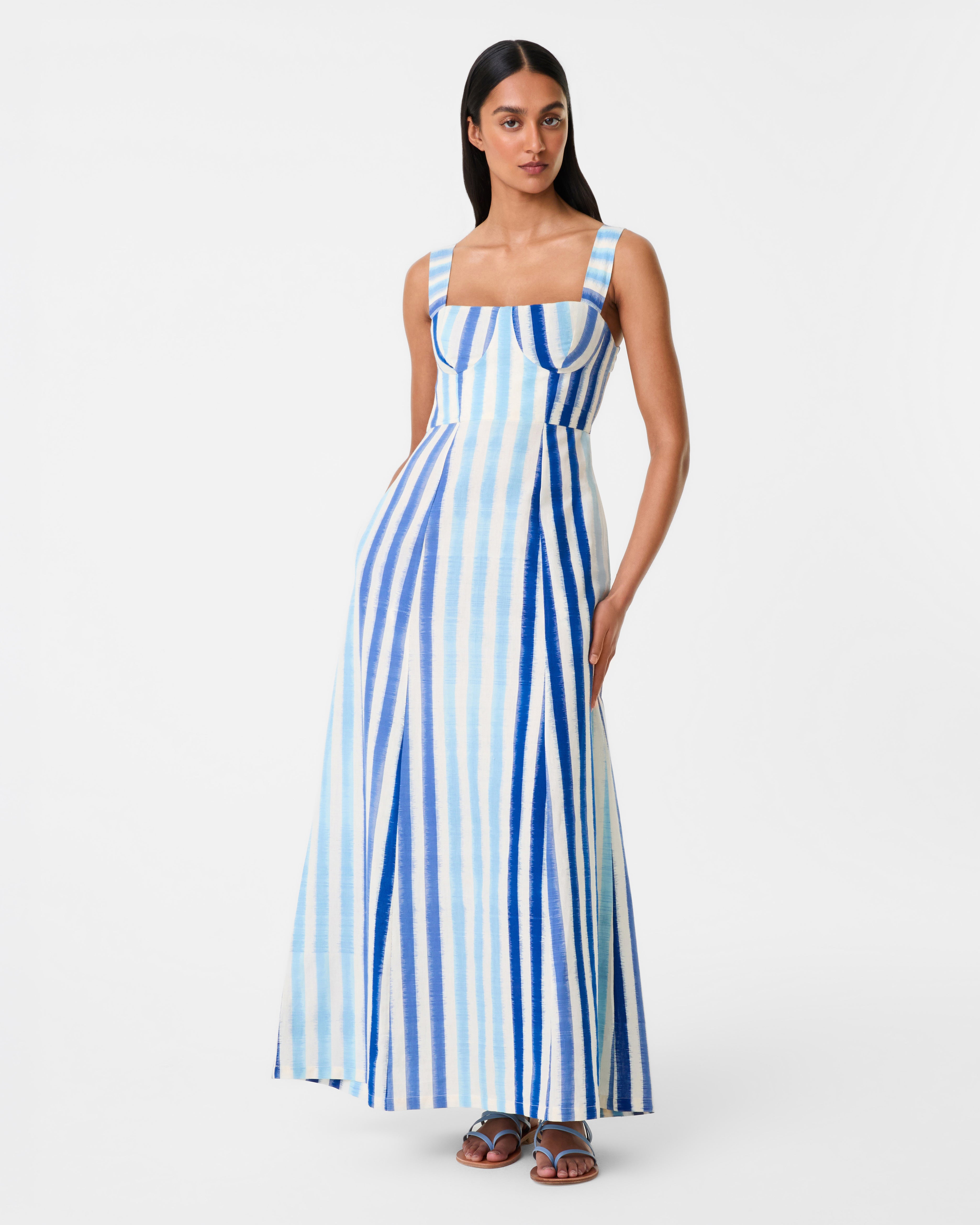 Azzurra Dress in Ikat Stripes