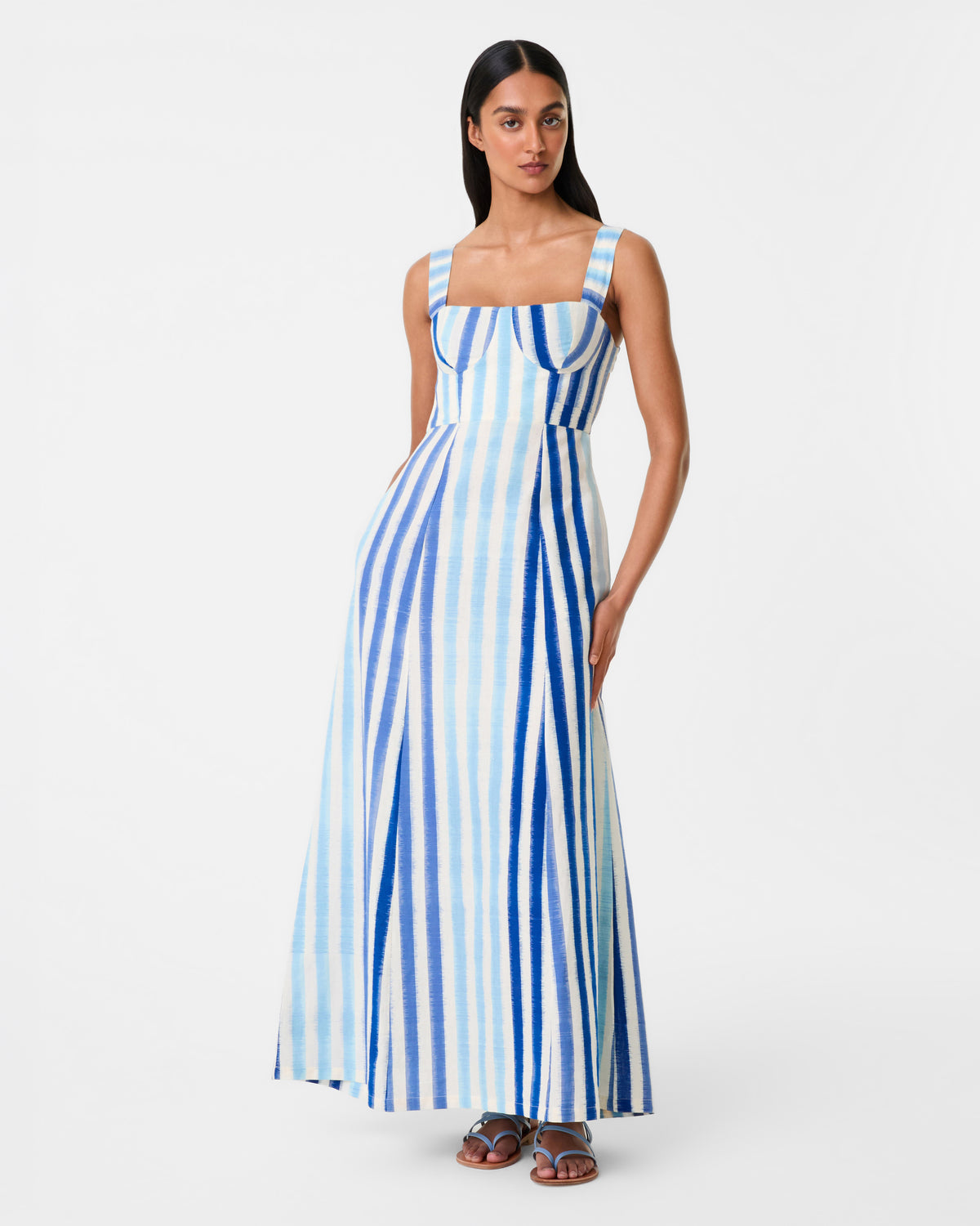 Azzurra Dress in Ikat Stripes