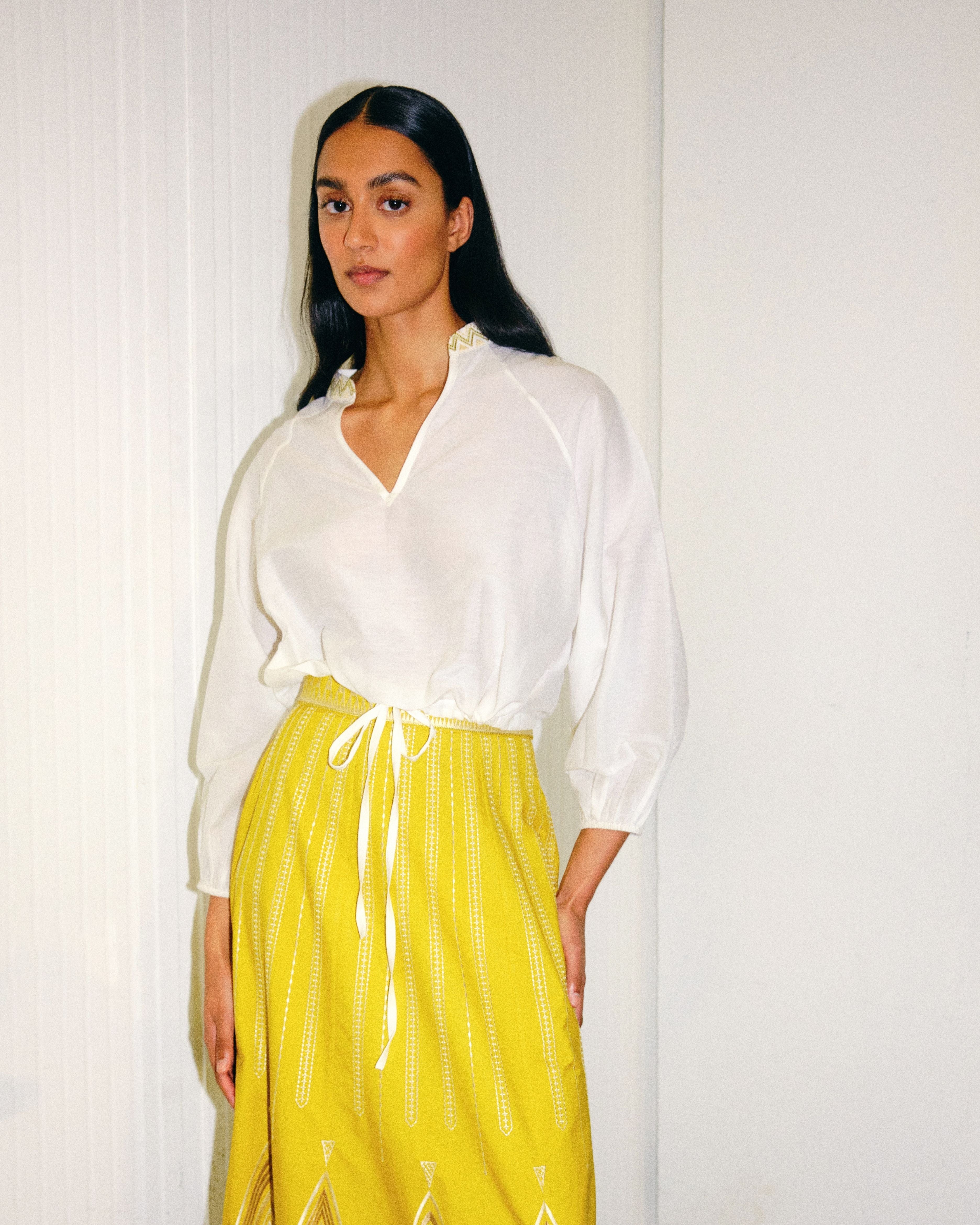 Circe Top with Papyrus Embroidery