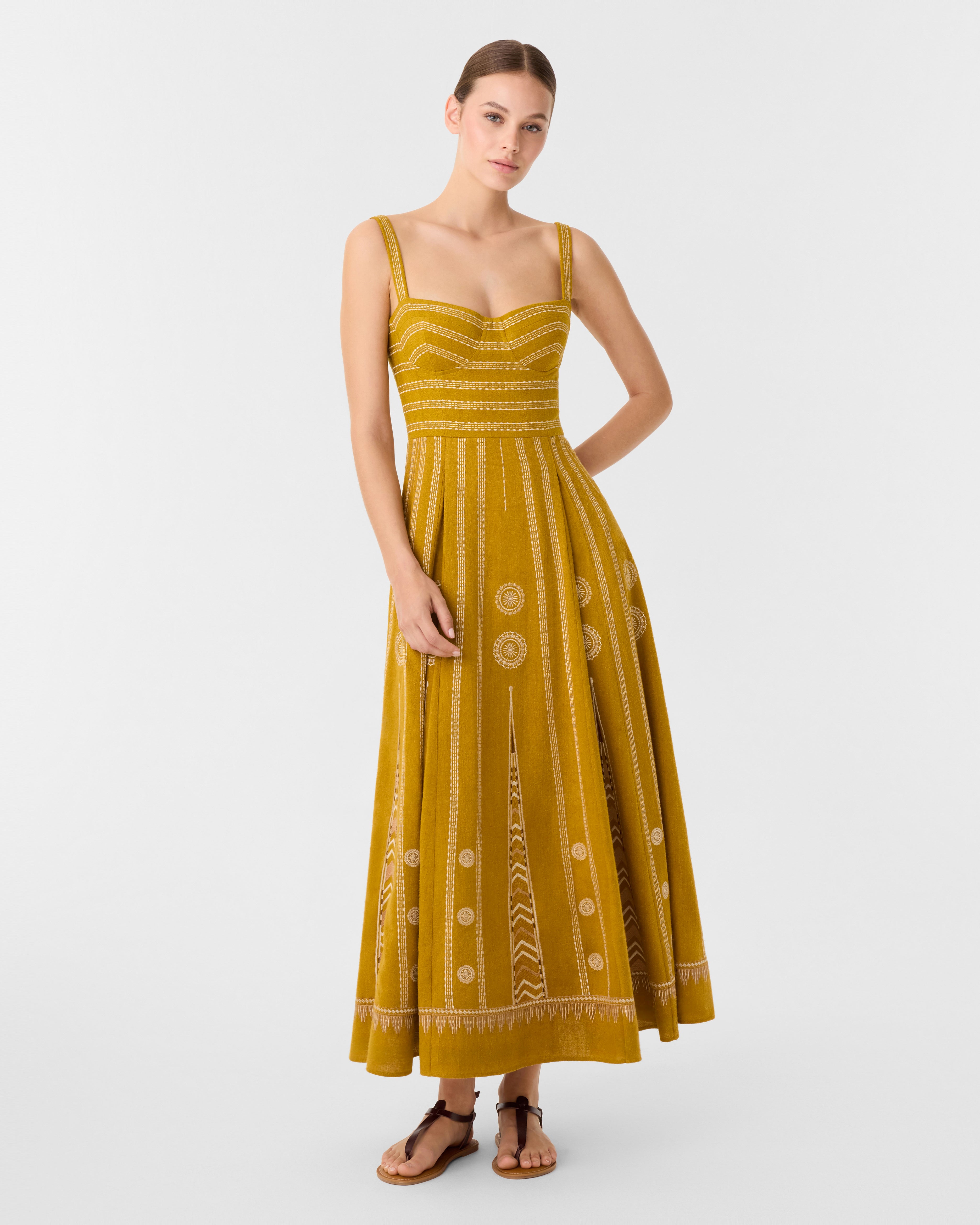 Elida Dress with Backgammon Embroidery