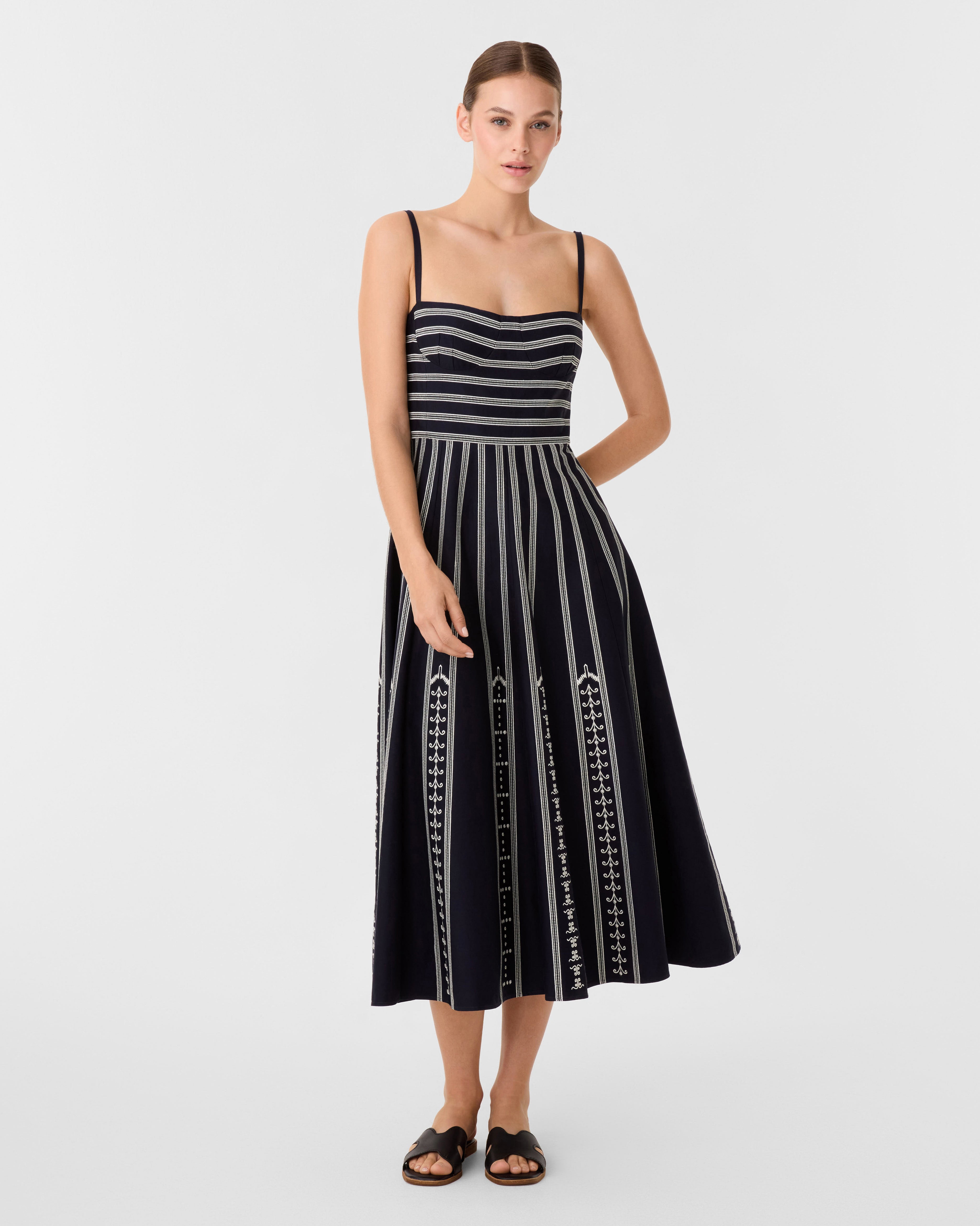 Soraya Dress with Greek Mask Embroidery