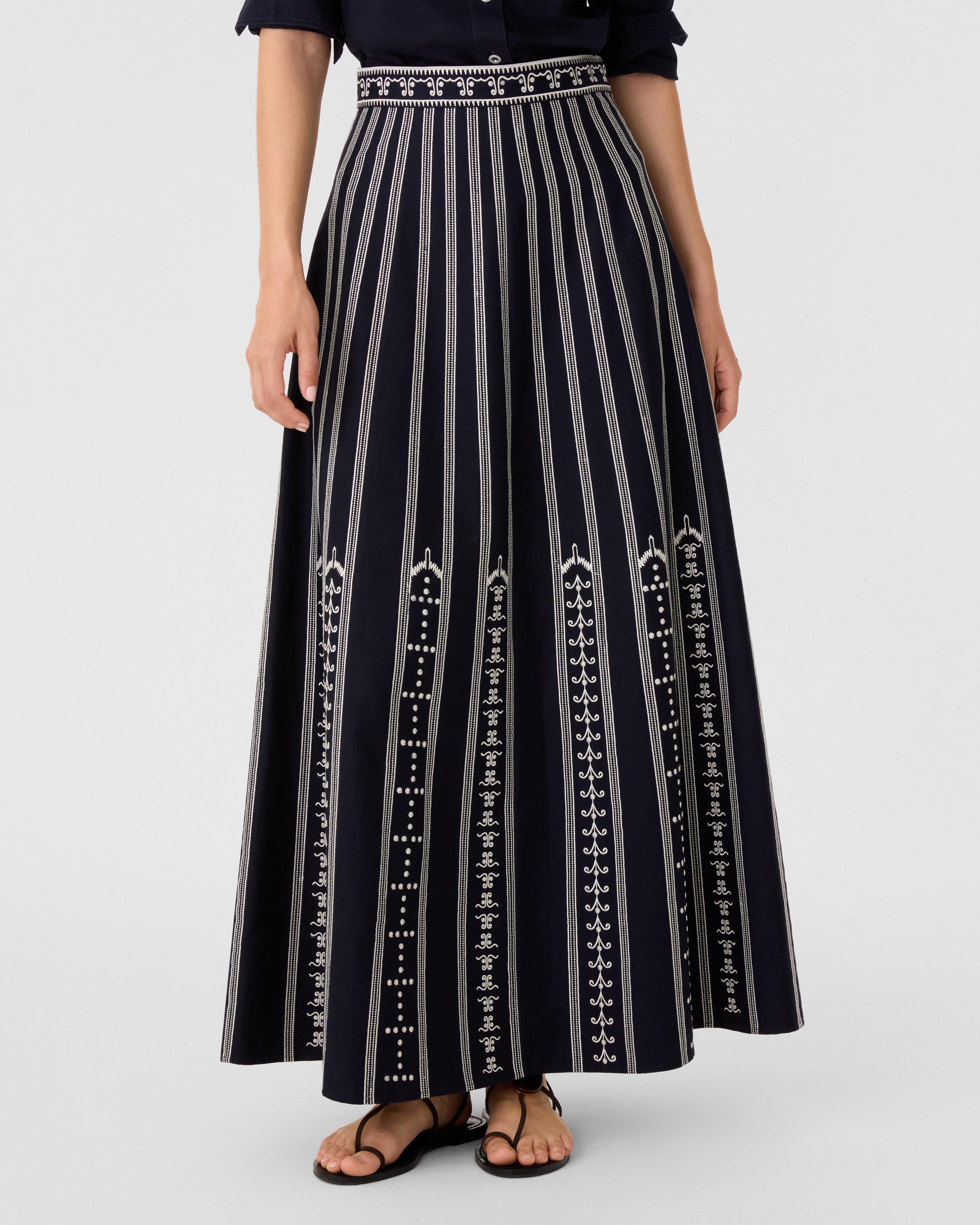Camille Skirt with Greek Mask Embroidery