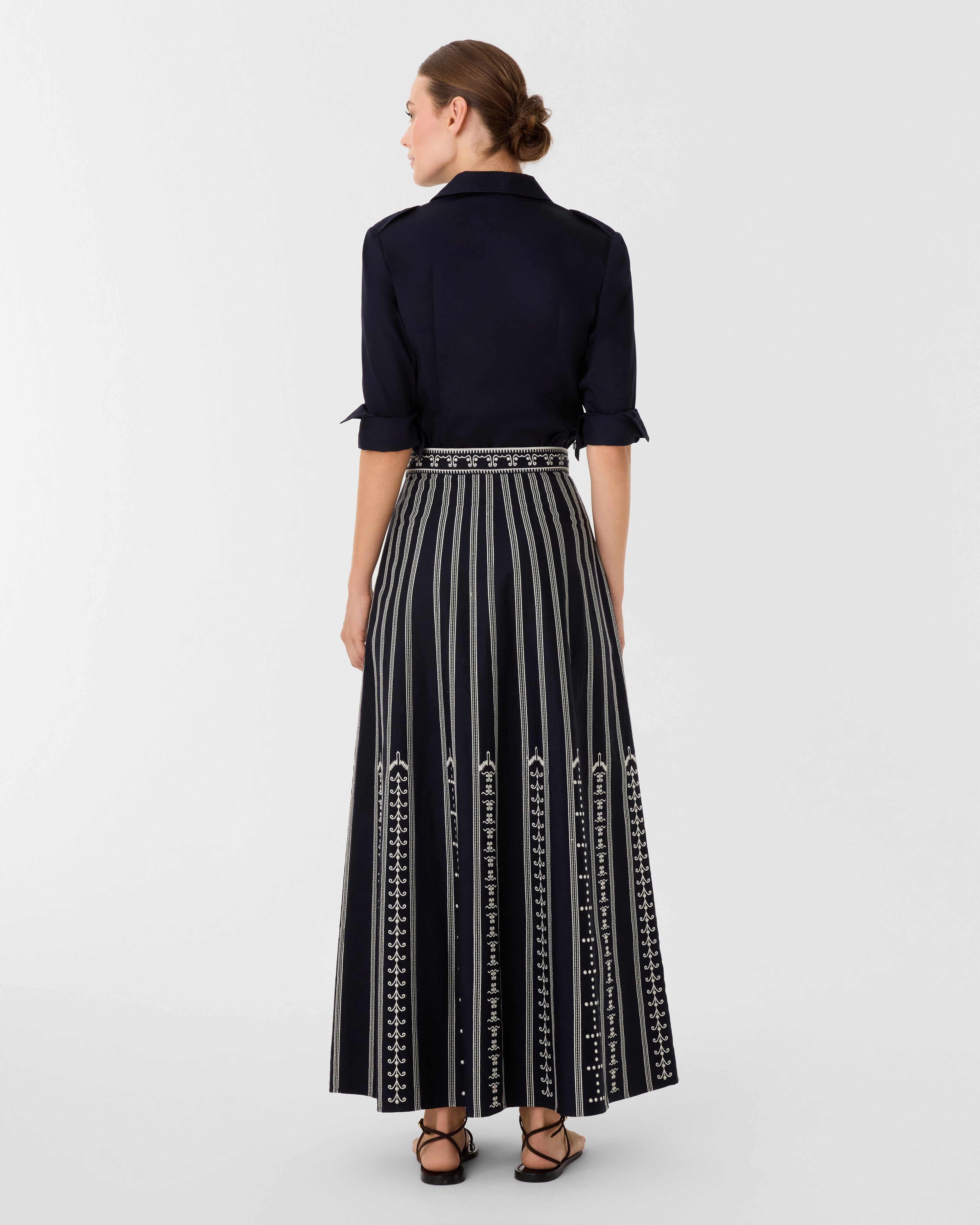 Camille Skirt with Greek Mask Embroidery