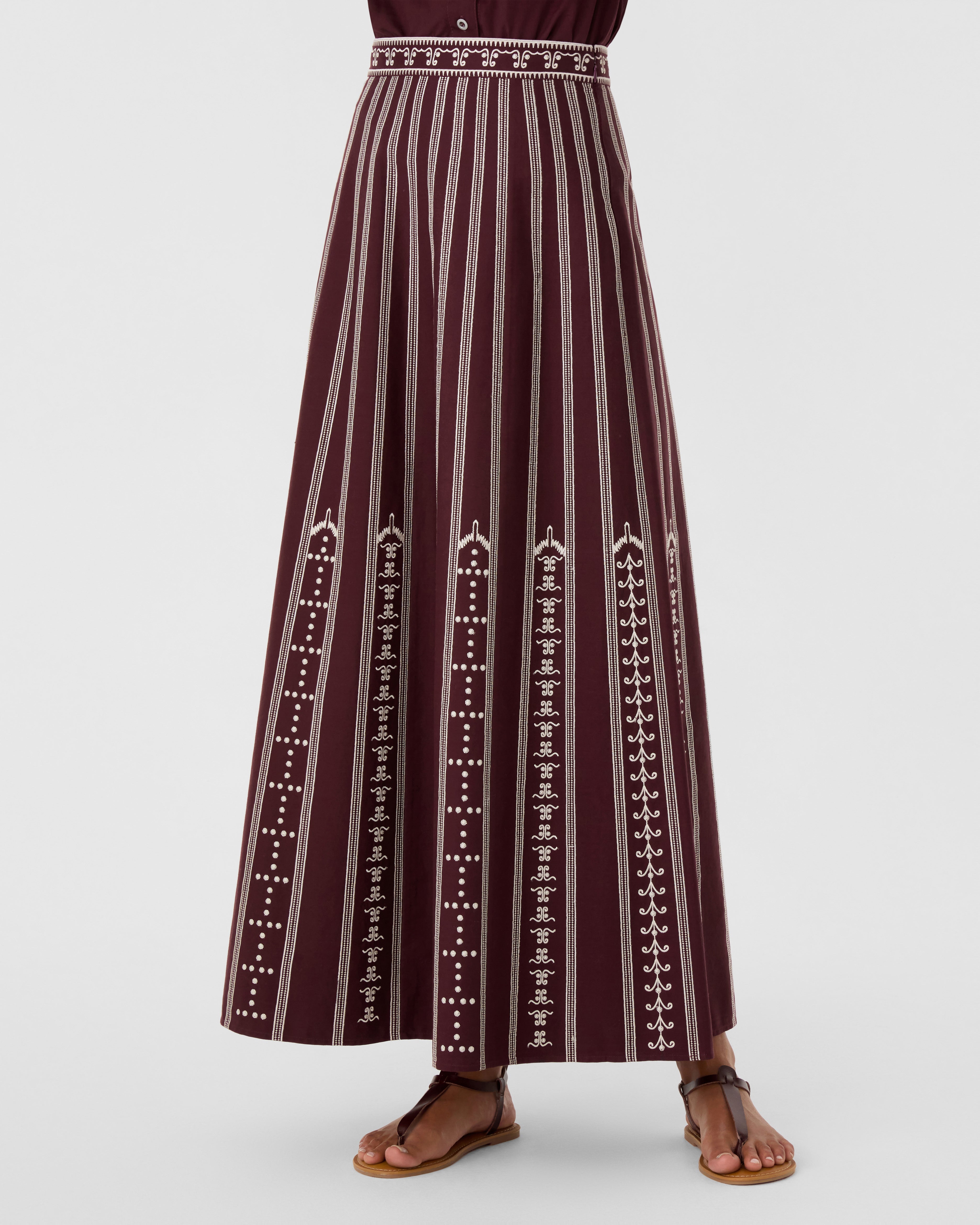 Camille Skirt with Greek Mask Embroidery