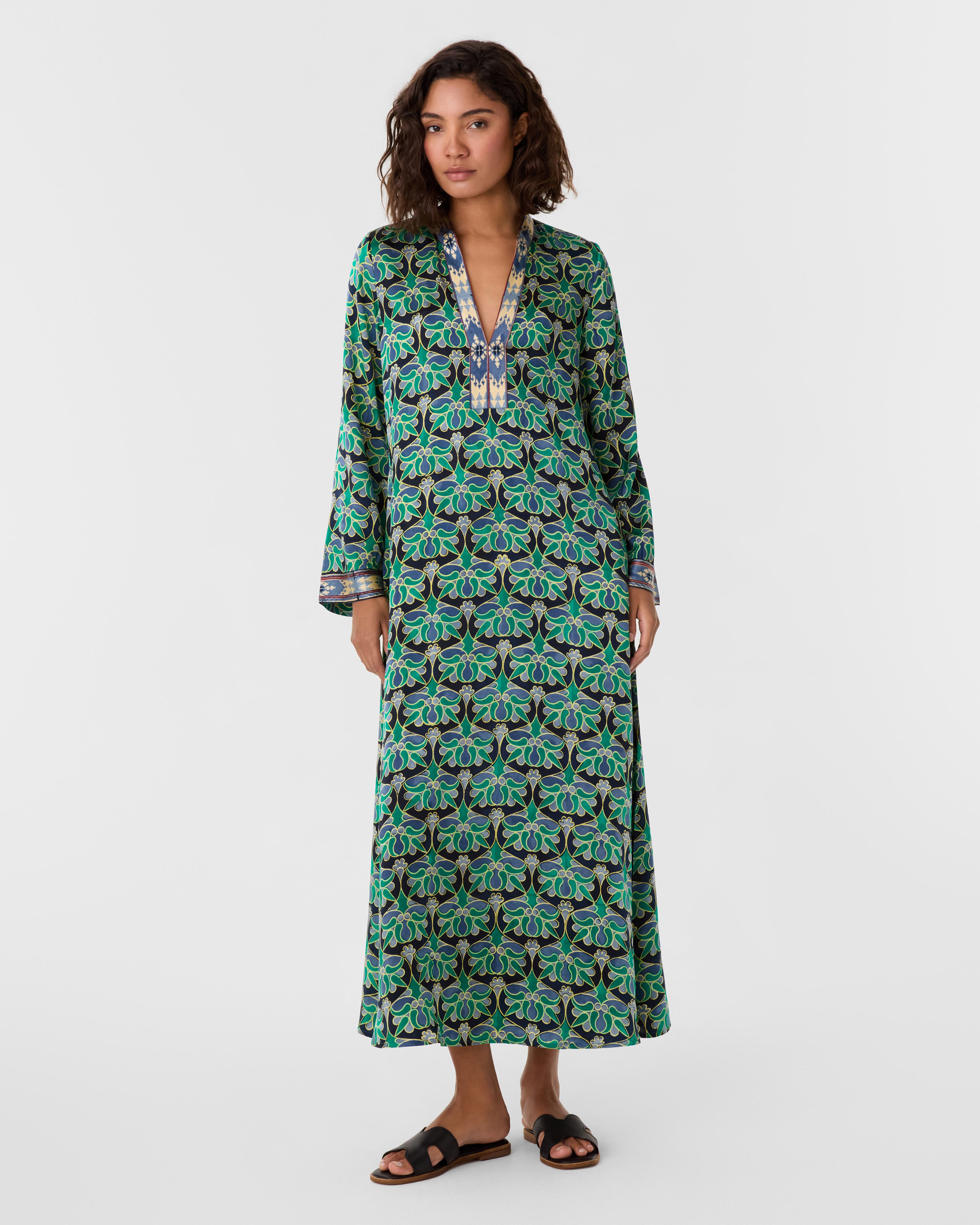 Jenna Caftan in Jewelry Block Print