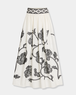 Ombretta Skirt with Peony Embroidery