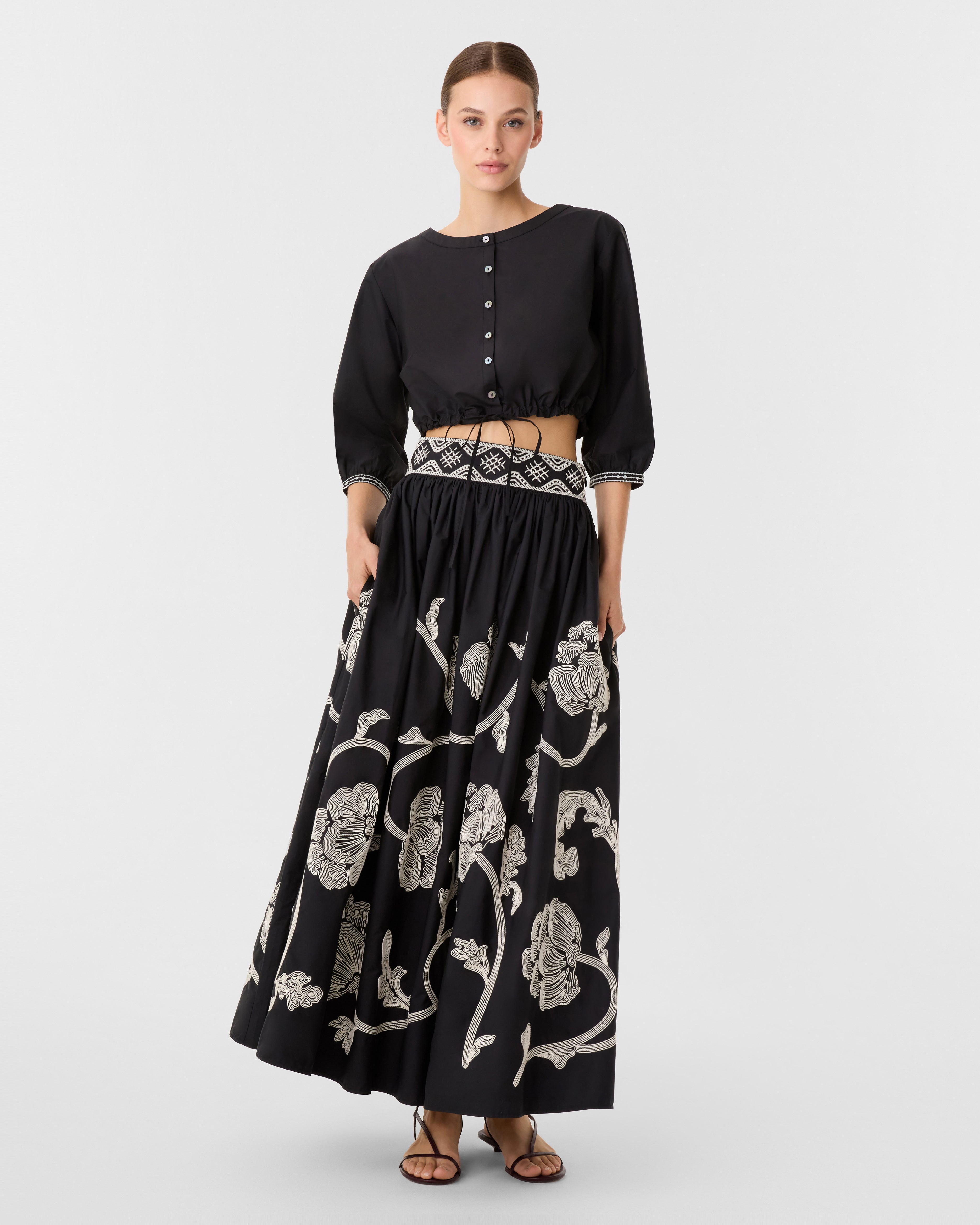 Ombretta Skirt with Peony Embroidery