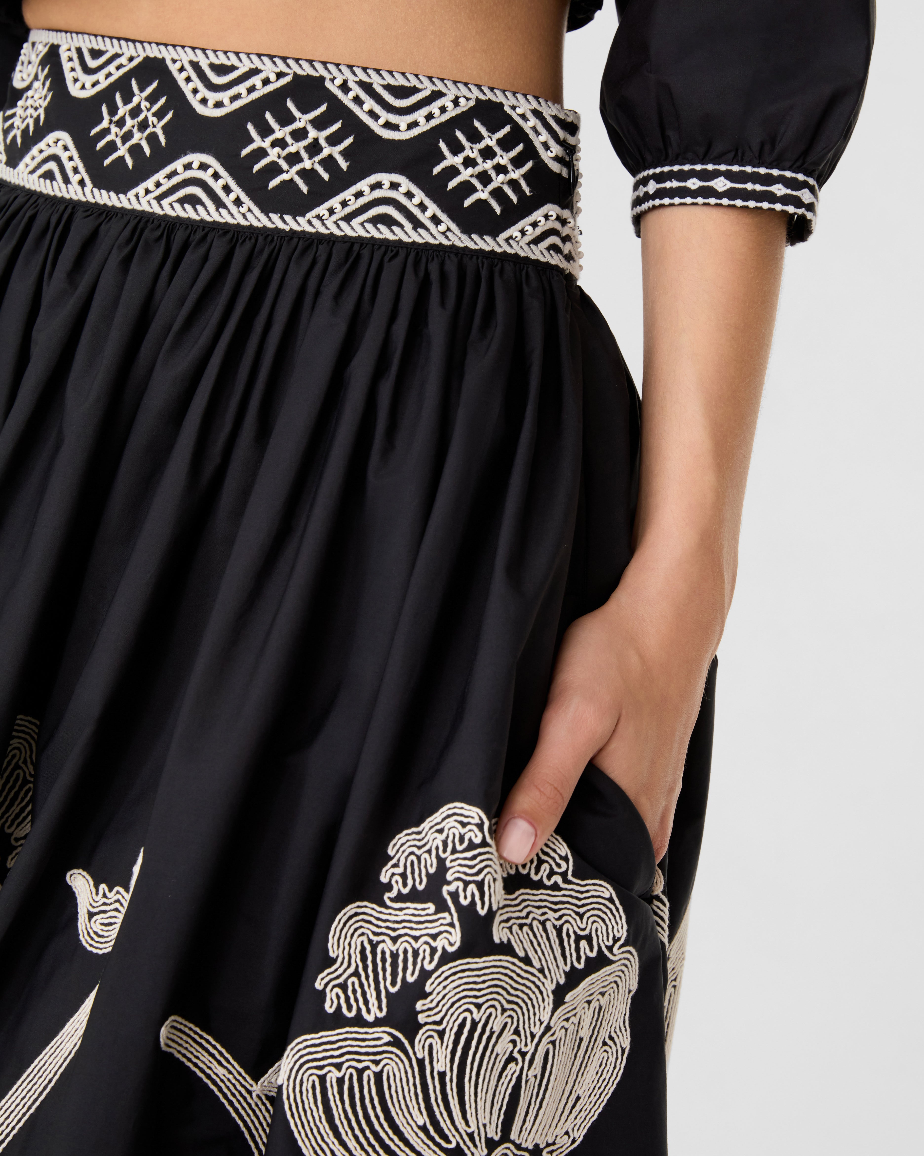 Ombretta Skirt with Peony Embroidery