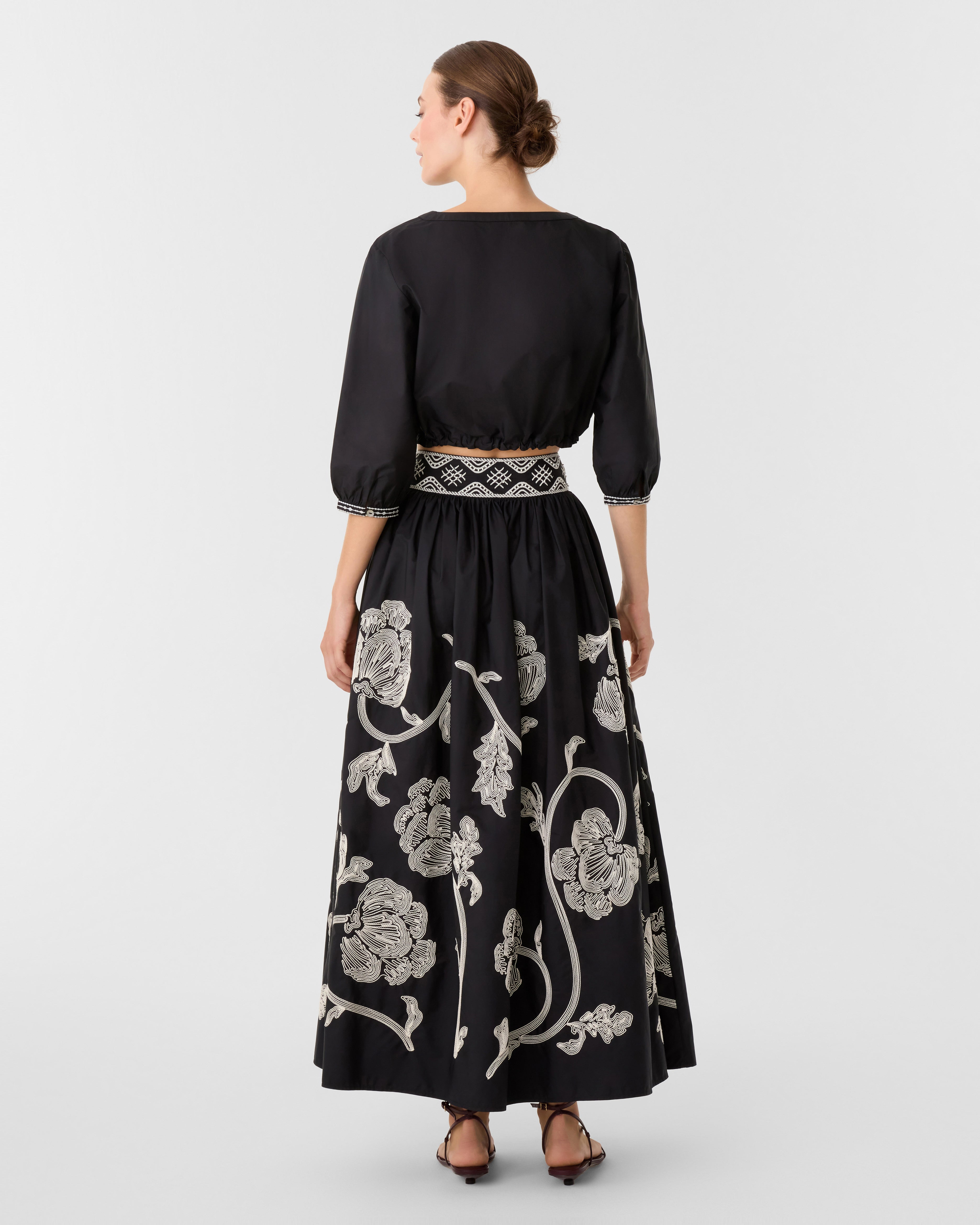 Ombretta Skirt with Peony Embroidery